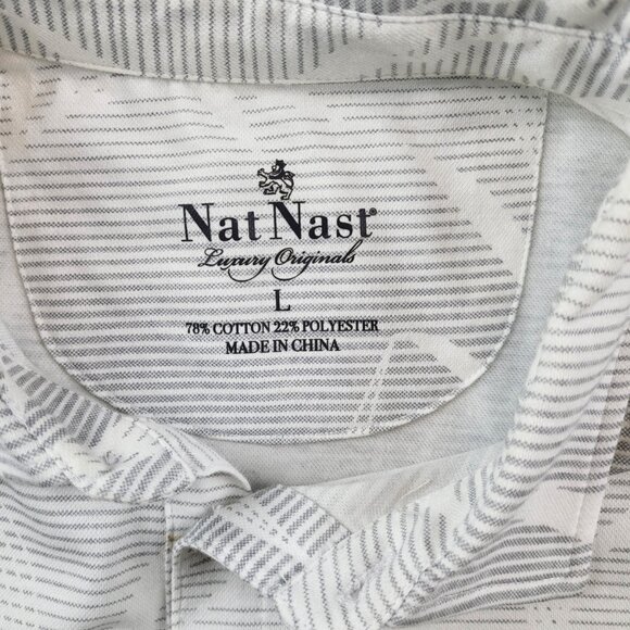 Nat Nast Luxury Shirt Mens Large White Gray Leaves Stripes Golf Polo - Picture 6 of 7